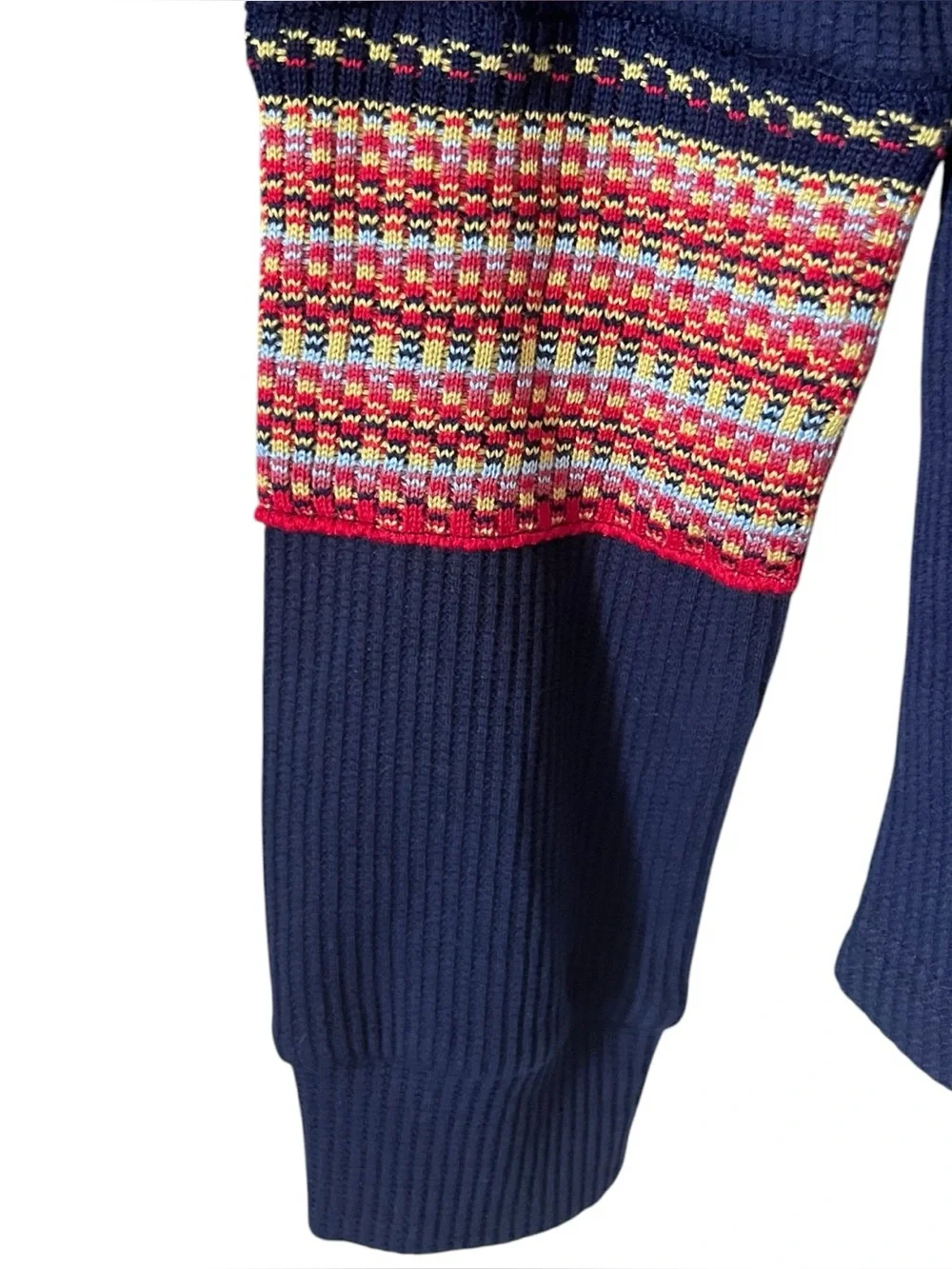 Natural Life Waffle Knit Thermal Top Boho Stripe Sleeve Navy Blue Medium NWT - Picture 5 of 6